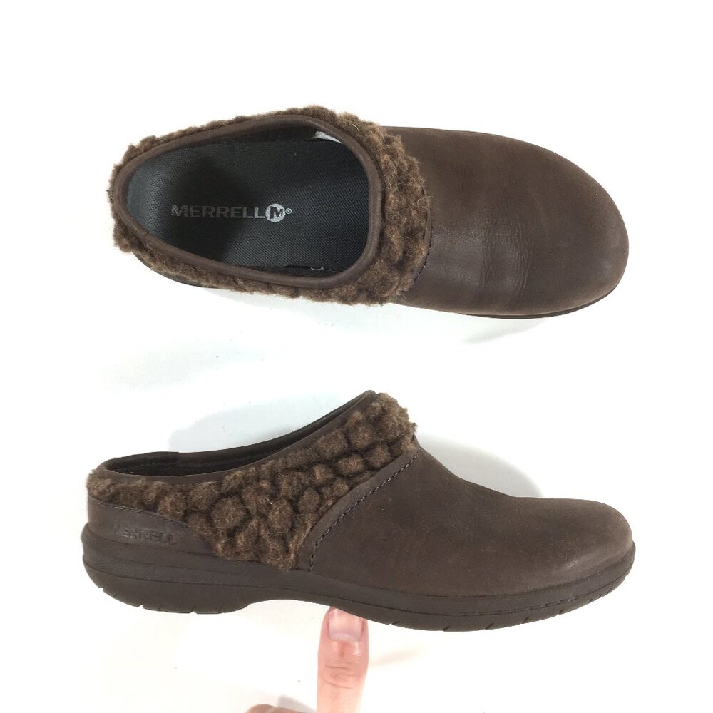 Merrell Slip On Mules Womens Size 6 Brown Leather Suede J32916